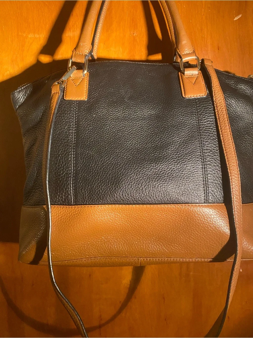 Calvin Klein Black and Brown Leather Contrast Tote